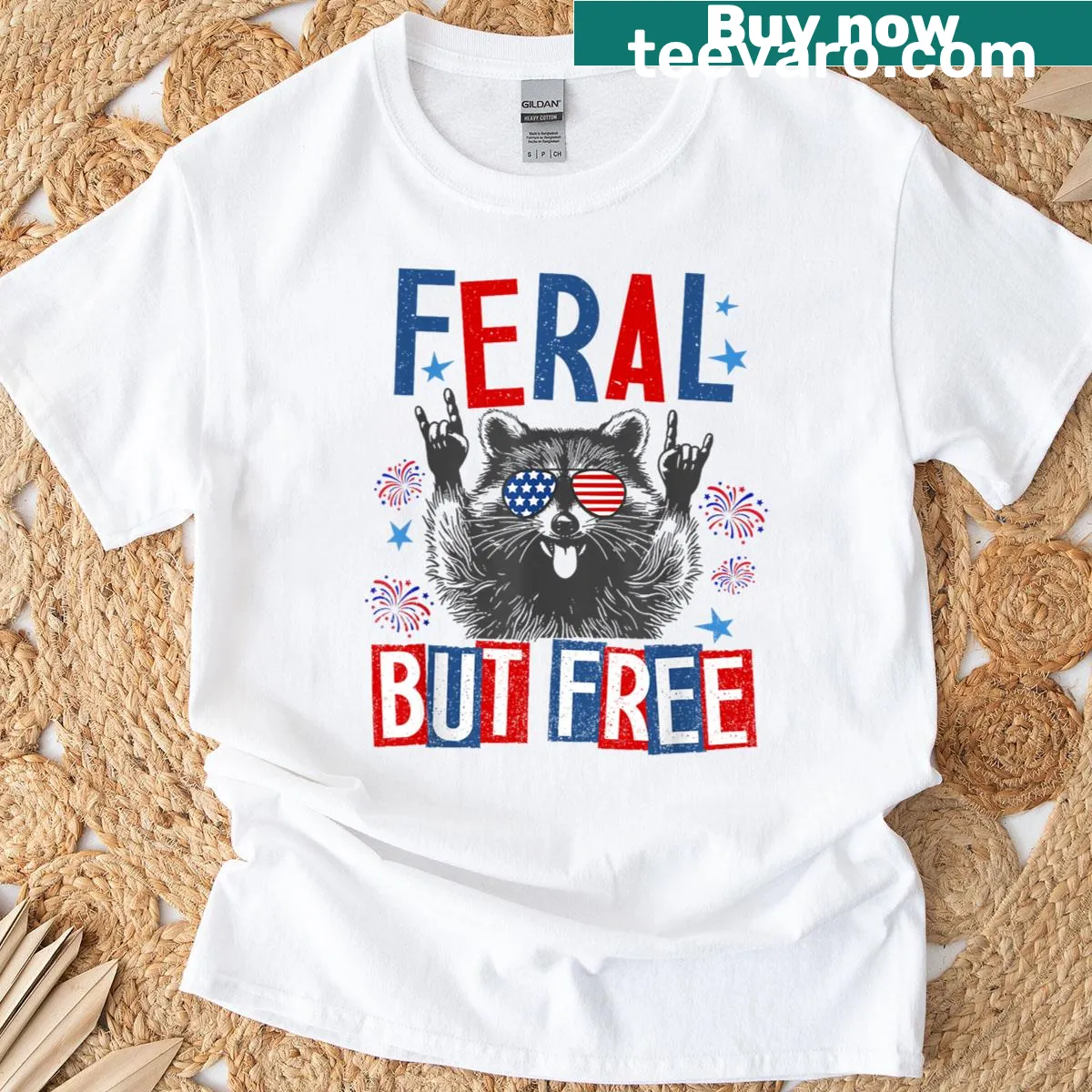Funny T-shirt with a raccoon and 'Feral But Free' text. — on a men's t-shirt