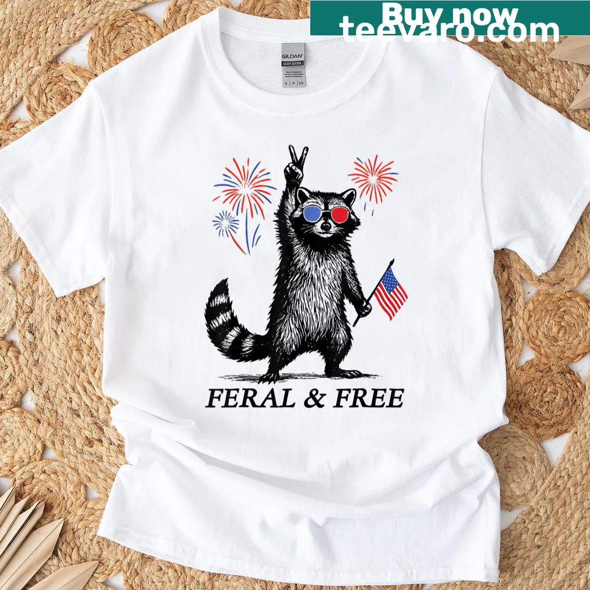 Funny patriotic T-shirt with a raccoon for July 4th — on a men's t-shirt