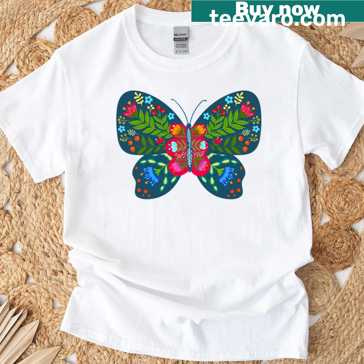 Oversized T-shirt with floral butterfly graphic — on a men's t-shirt