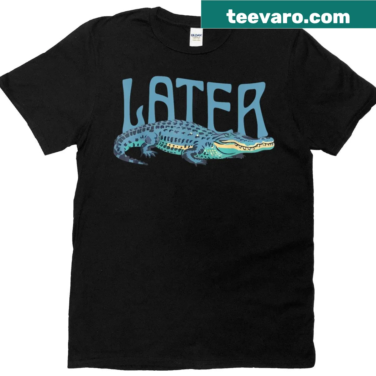 Funny Alligator Pun Later Gator T-shirt with playful typography — on a men's t-shirt