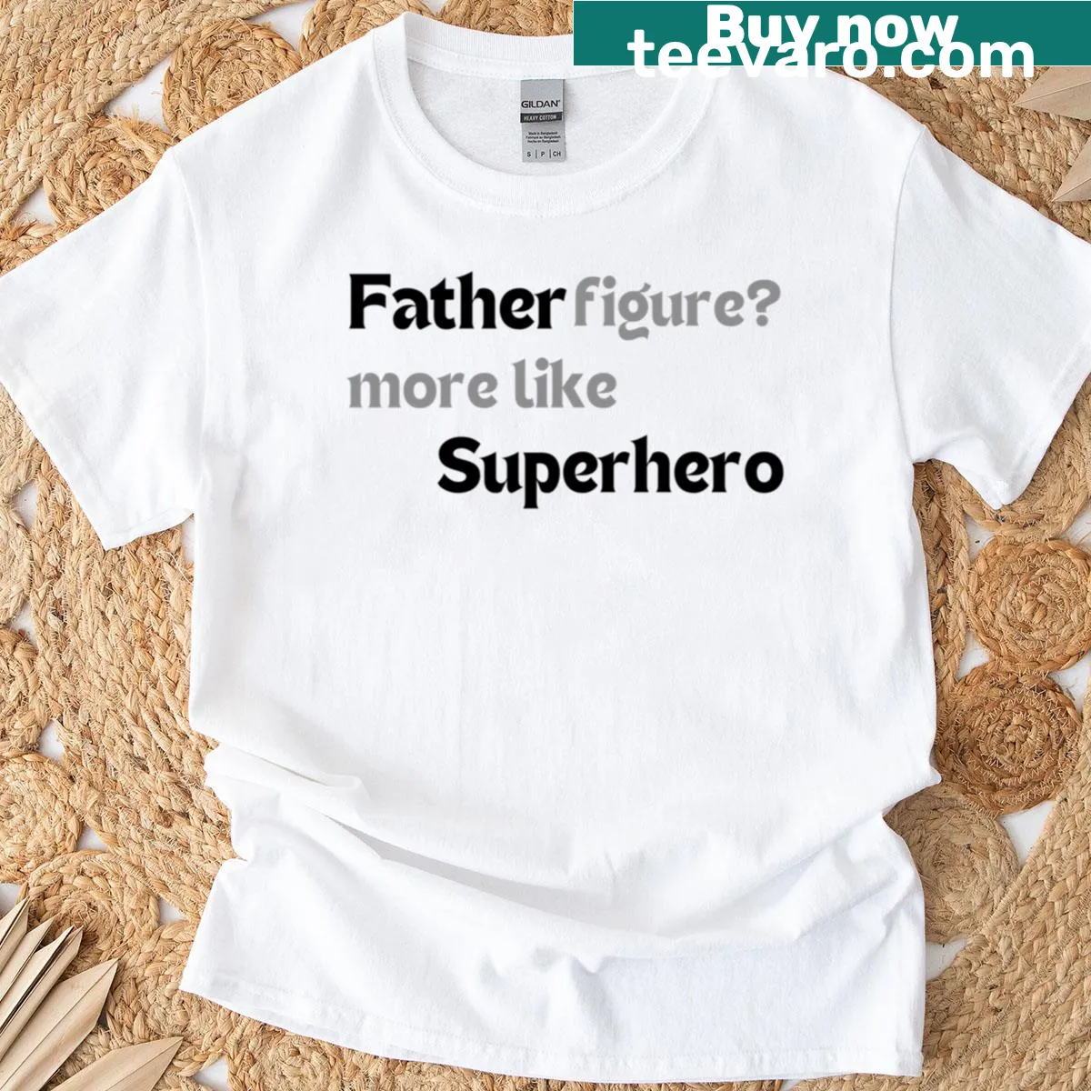 Oversized t-shirt celebrating dads as superheroes — on a men's t-shirt