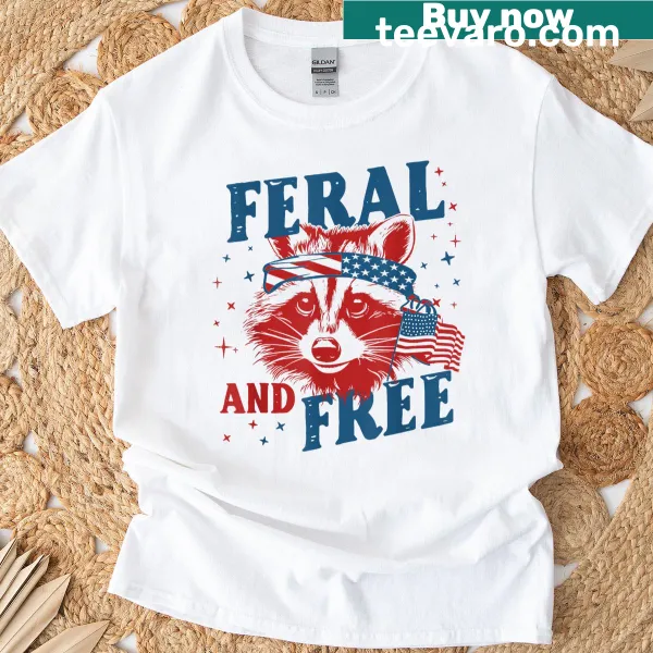 Funny t-shirt with raccoon and US flag for Fourth of July