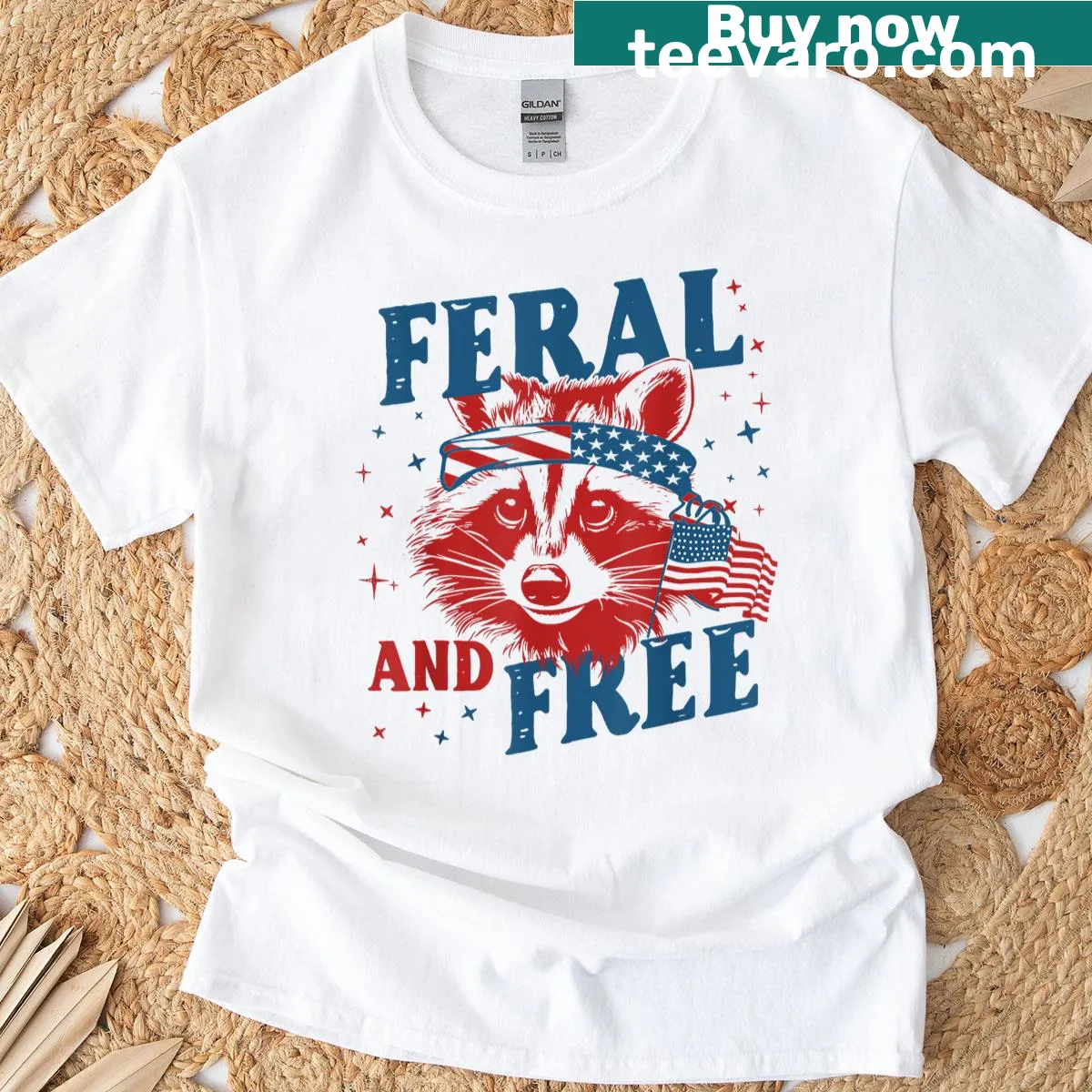Funny t-shirt with raccoon and US flag for Fourth of July — on a men's t-shirt