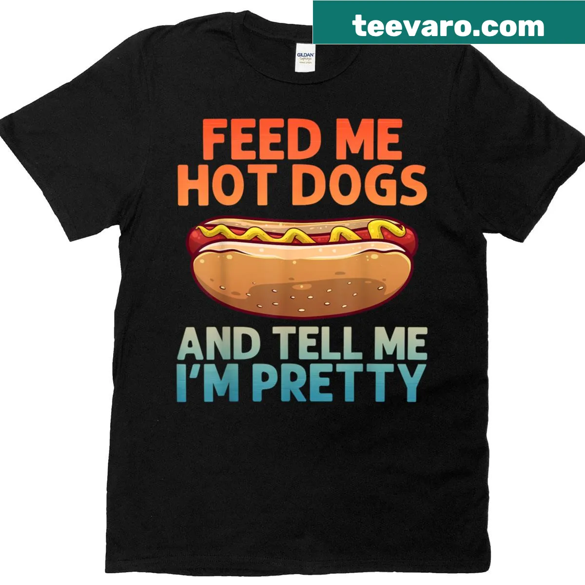 Cartoon hot dog graphic on a fun food-themed T-shirt — on a men's t-shirt