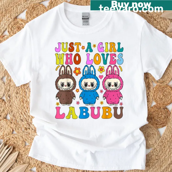 Graphic t-shirt for women featuring Labubu illustrations and text