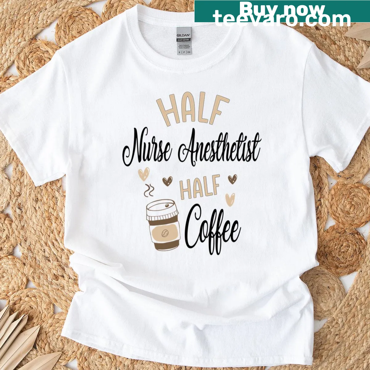 Oversized t-shirt for nurse anesthetists with humorous coffee design — on a men's t-shirt