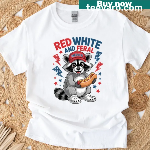 Cute raccoon celebrating Independence Day on a t-shirt
