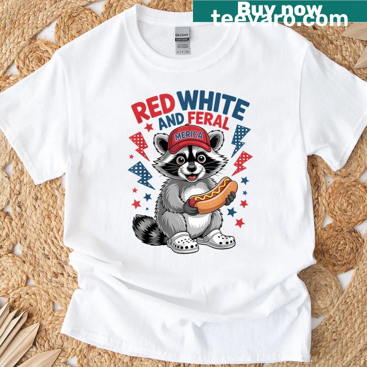 Cute raccoon celebrating Independence Day on a t-shirt — on a men's t-shirt
