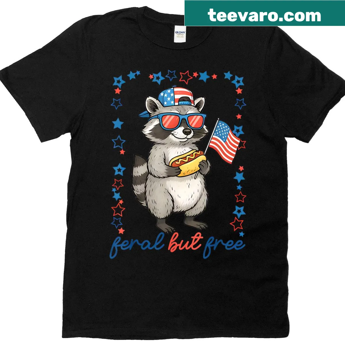 Patriotic raccoon-themed T-shirt for Independence Day with a humorous design — on a men's t-shirt