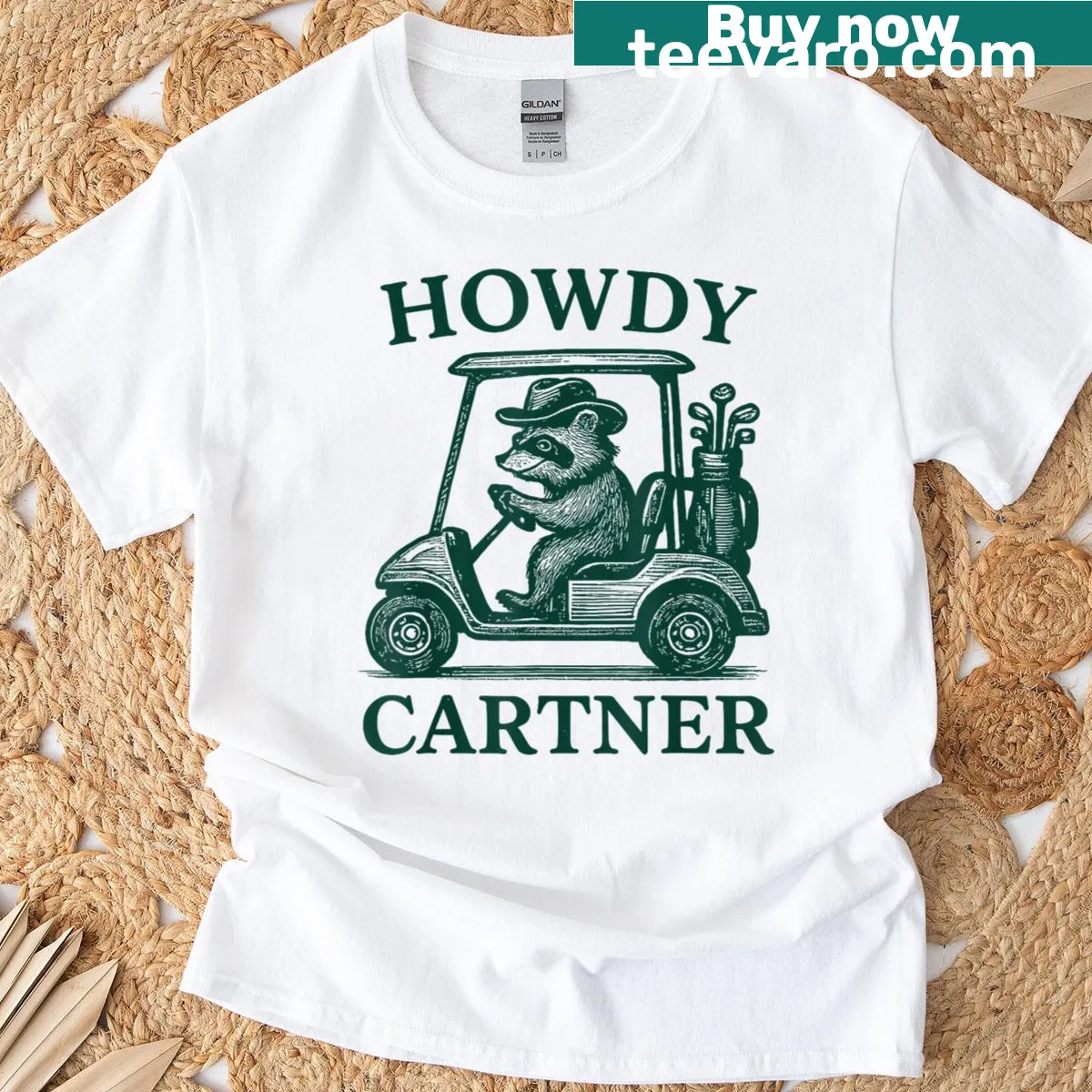 Funny raccoon golfing T-shirt with playful illustration — on a men's t-shirt