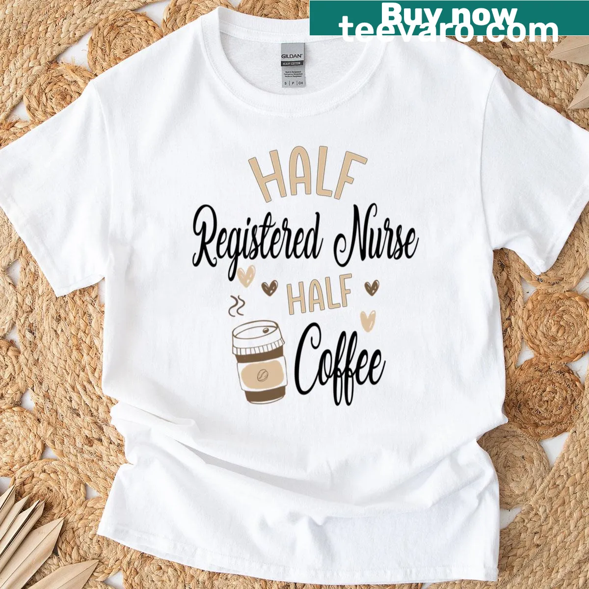 Funny Registered Nurse t-shirt with coffee-themed design — on a men's t-shirt