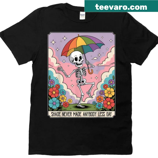 Funny skeleton T-shirt with LGBTQ+ pride design and quote