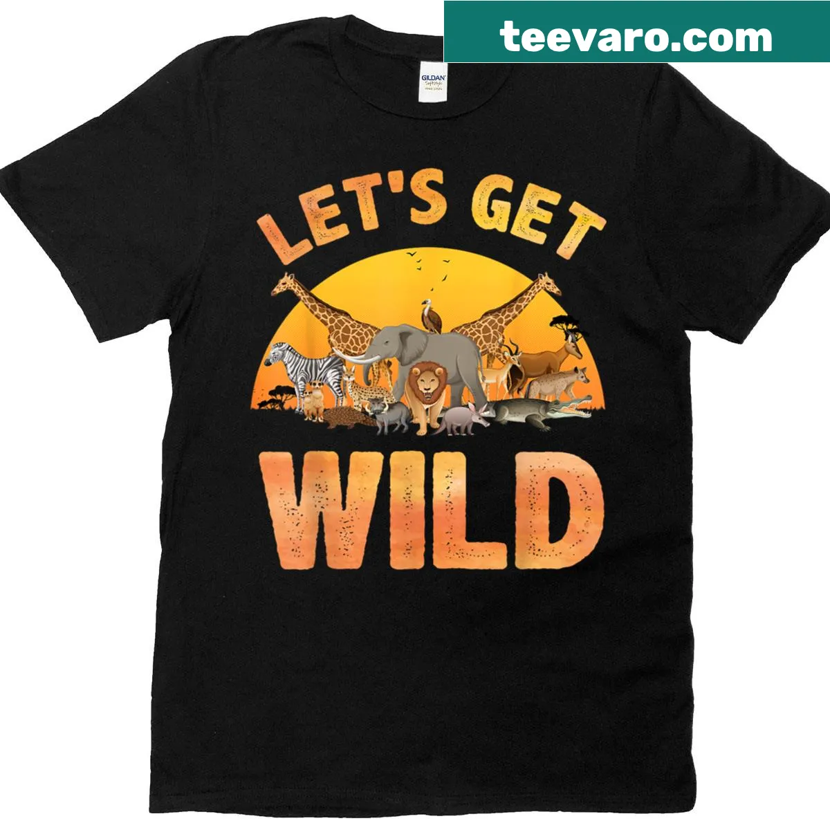 Safari-themed T-shirt with playful graphics for kids and adults — on a men's t-shirt