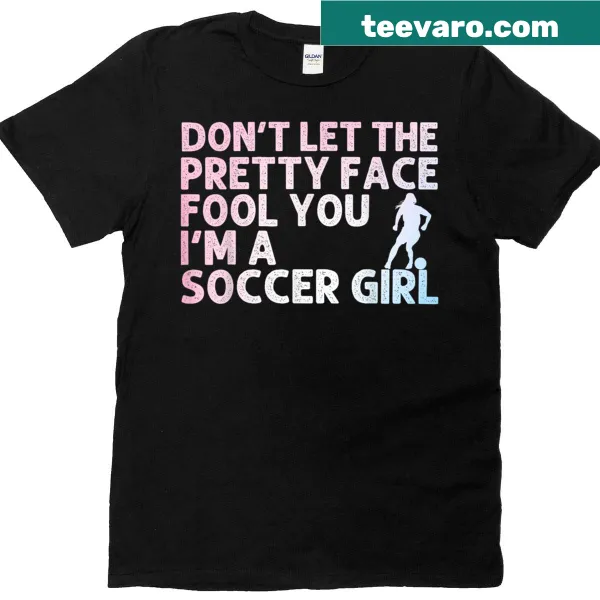 Playful soccer-themed graphic on a women's T-shirt