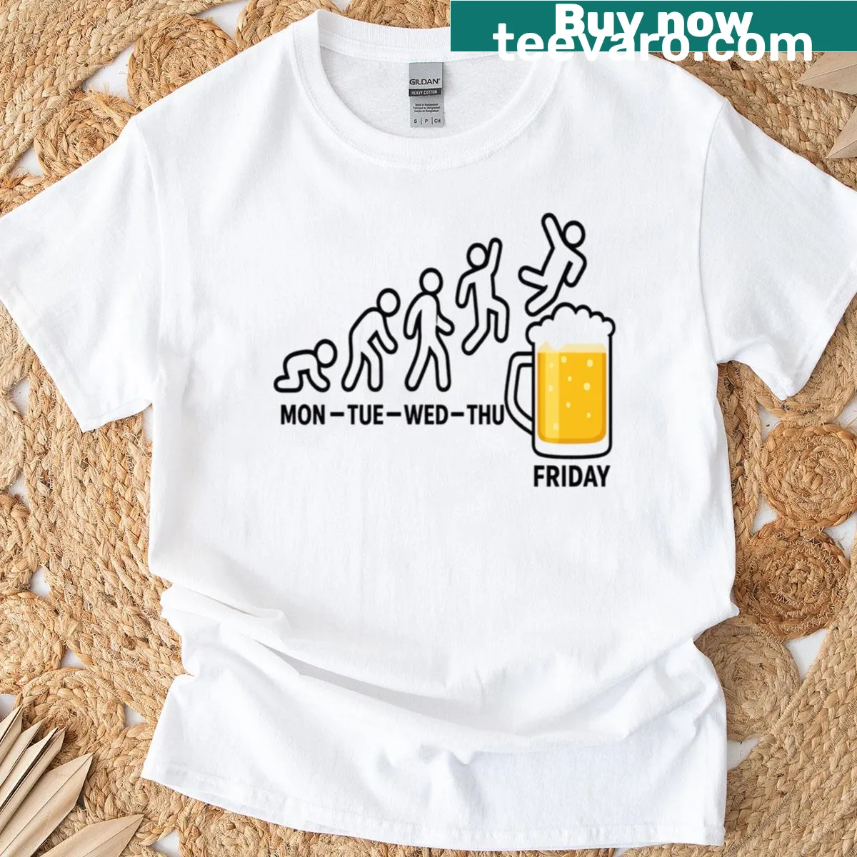 Funny beer mug graphic celebrating the evolution of the week — on a men's t-shirt