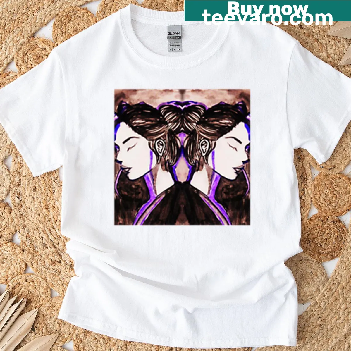 Illustrative Gemini-themed t-shirt for girls in black, white, and purple — on a men's t-shirt