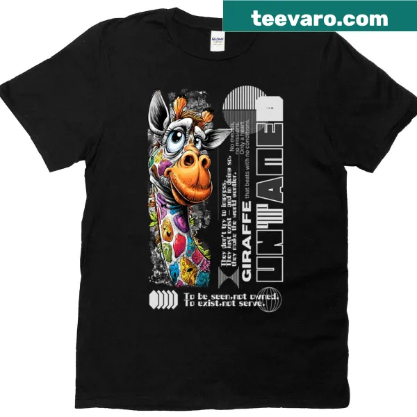 Whimsical giraffe graphic T-shirt featuring cartoon art for animal lovers