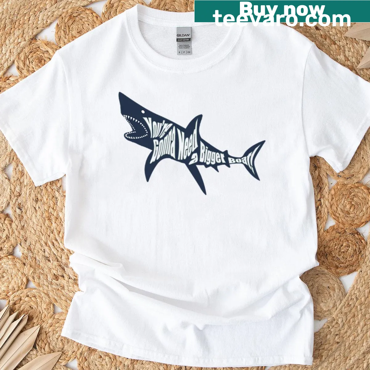 Jaws movie quote t-shirt featuring the phrase about needing a bigger boat — on a men's t-shirt