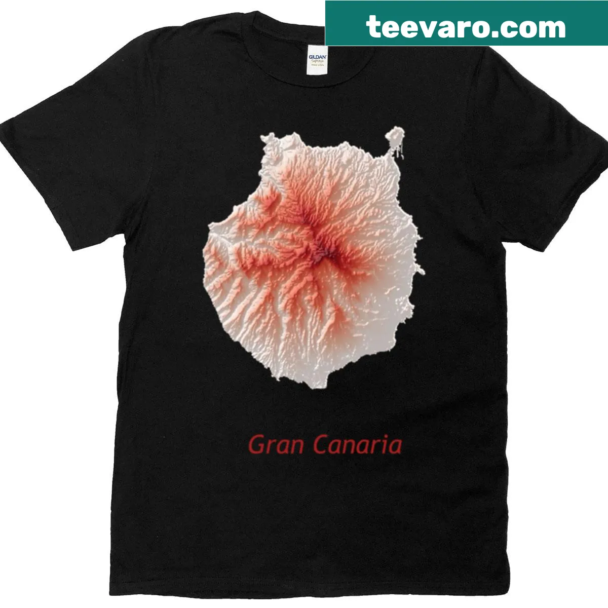 Illustrative elevation map t-shirt of Gran Canaria — on a men's t-shirt