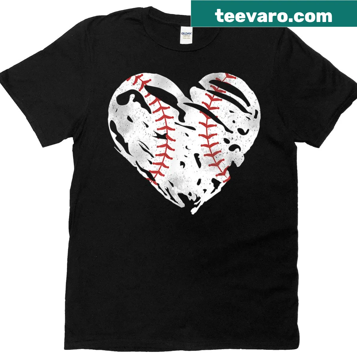 Cute baseball mom T-shirt with heart-shaped ball graphic — on a men's t-shirt