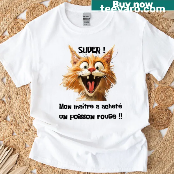 Happy cat illustration on a t-shirt depicting joy and comfort