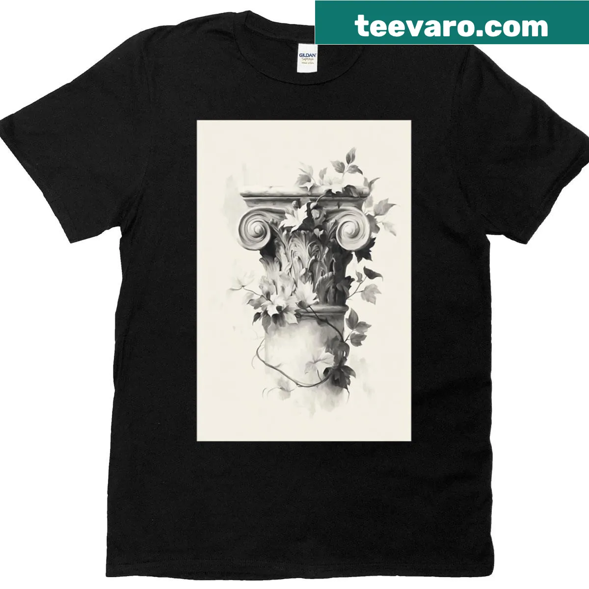 T-shirt featuring minimalist digital art of a Greek temple fragment — on a men's t-shirt