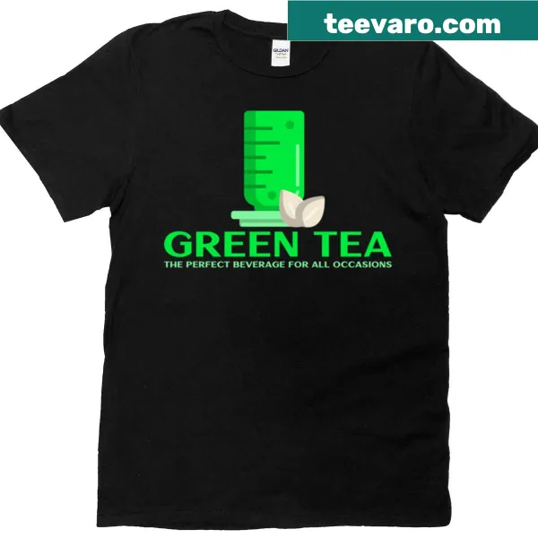 Oversized T-shirt celebrating green tea with playful graphics