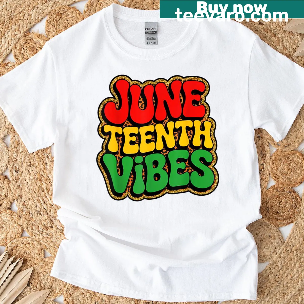Vintage-themed Juneteenth celebration graphic T-shirt — on a men's t-shirt