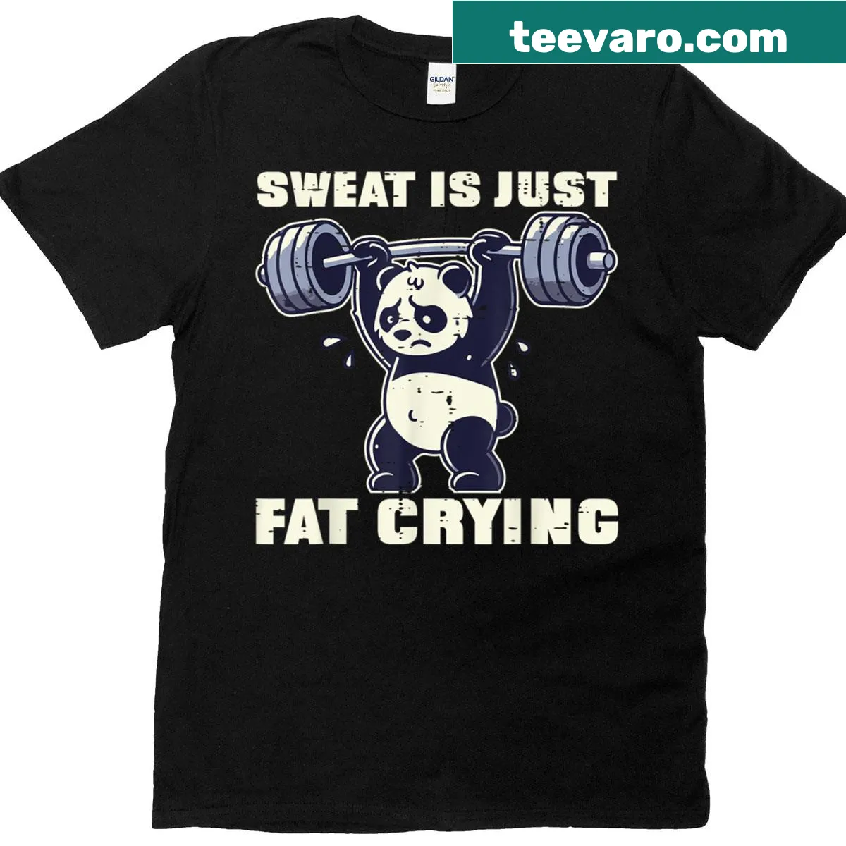 Funny workout T-shirt featuring a cartoon panda — on a men's t-shirt