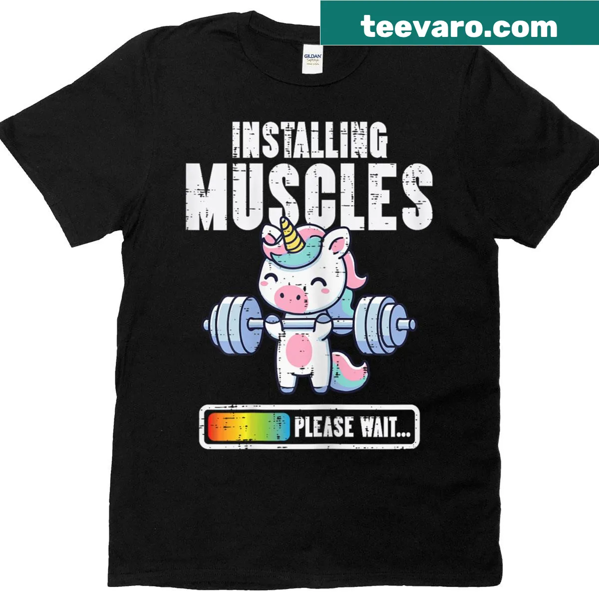 Funny Gym Unicorn graphic for workout enthusiasts — on a men's t-shirt