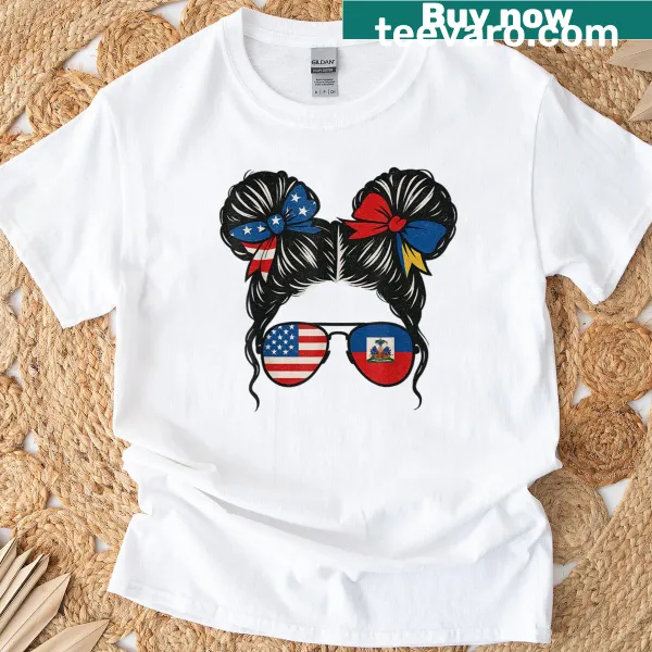 Illustrative T-shirt featuring the Haitian flag and empowering imagery
