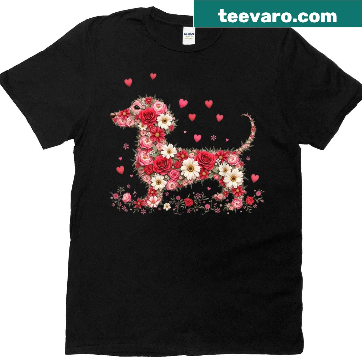 Funny floral dachshund design T-shirt for dog lovers. — on a men's t-shirt