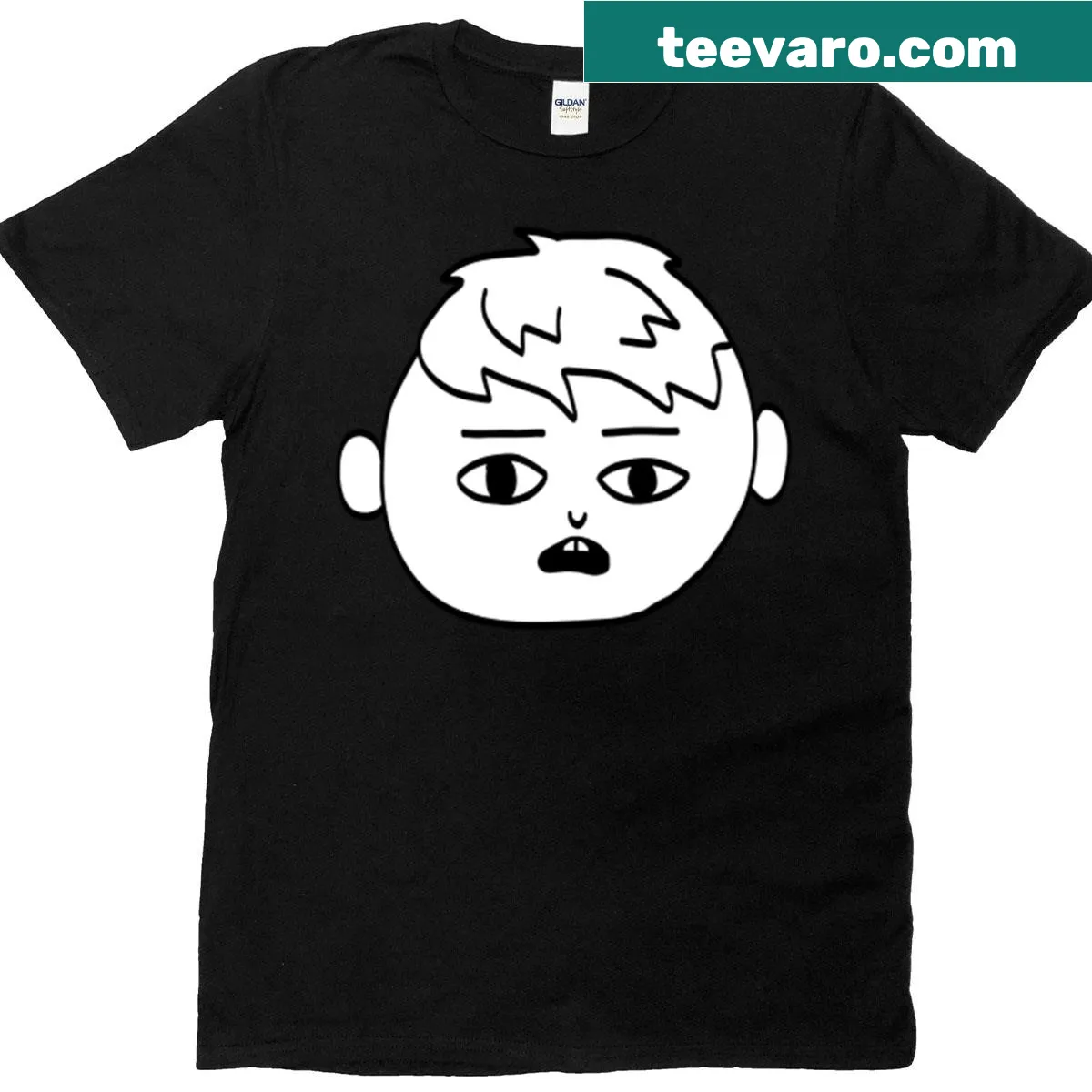 Cartoon T-shirt featuring a surprised boy character. — on a men's t-shirt