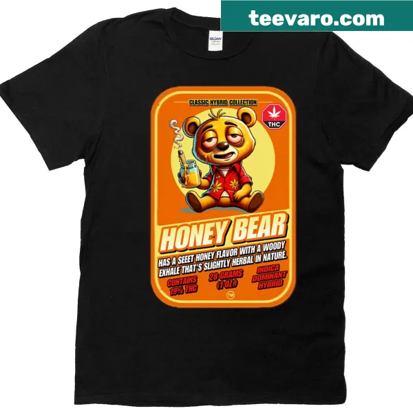 Whimsical bear enjoying honey graphic on T-shirt