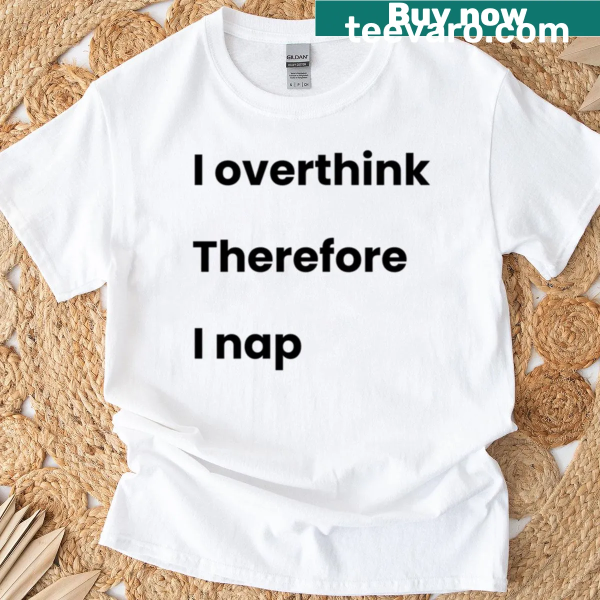 Funny introvert quote t-shirt that reads 'I Overthink Therefore I Nap' — on a men's t-shirt