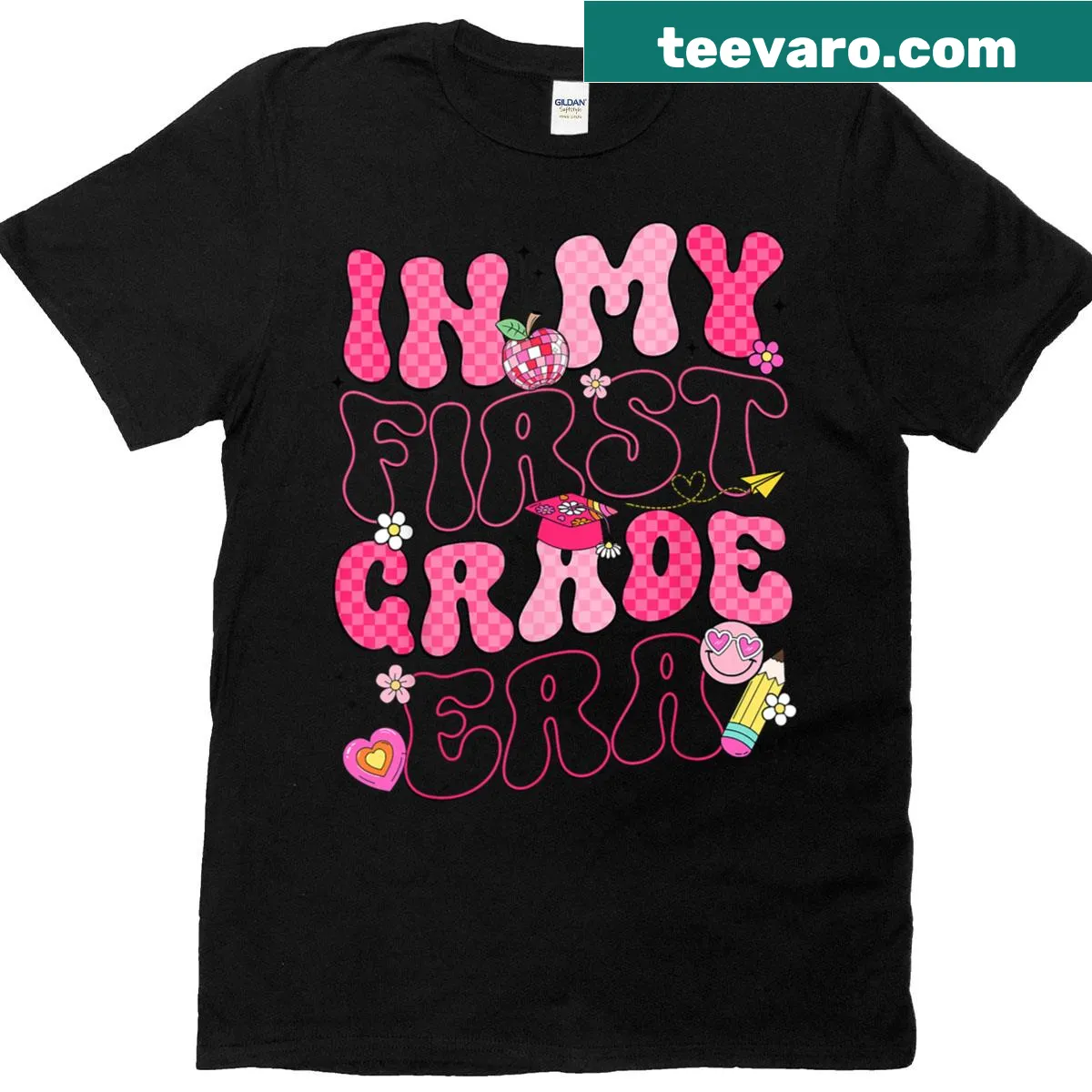 Typography t-shirt with the phrase In My First Grade Era — on a men's t-shirt