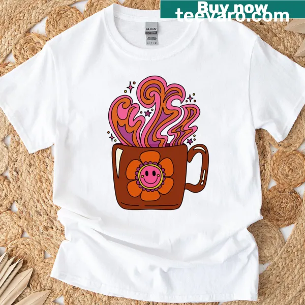 Whimsical oversized t-shirt celebrating coffee with playful graphic