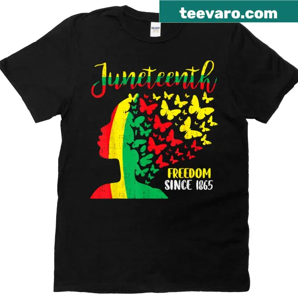 Butterfly graphic T-shirt celebrating Juneteenth and Black womanhood