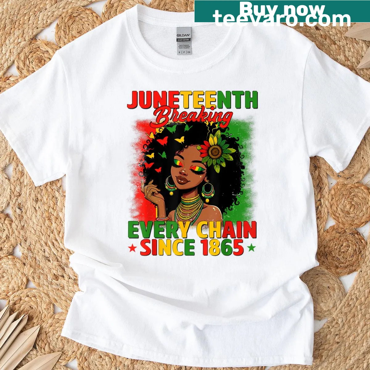 T-shirt with text 'Breaking Every Chain Since 1865' for Juneteenth — on a men's t-shirt