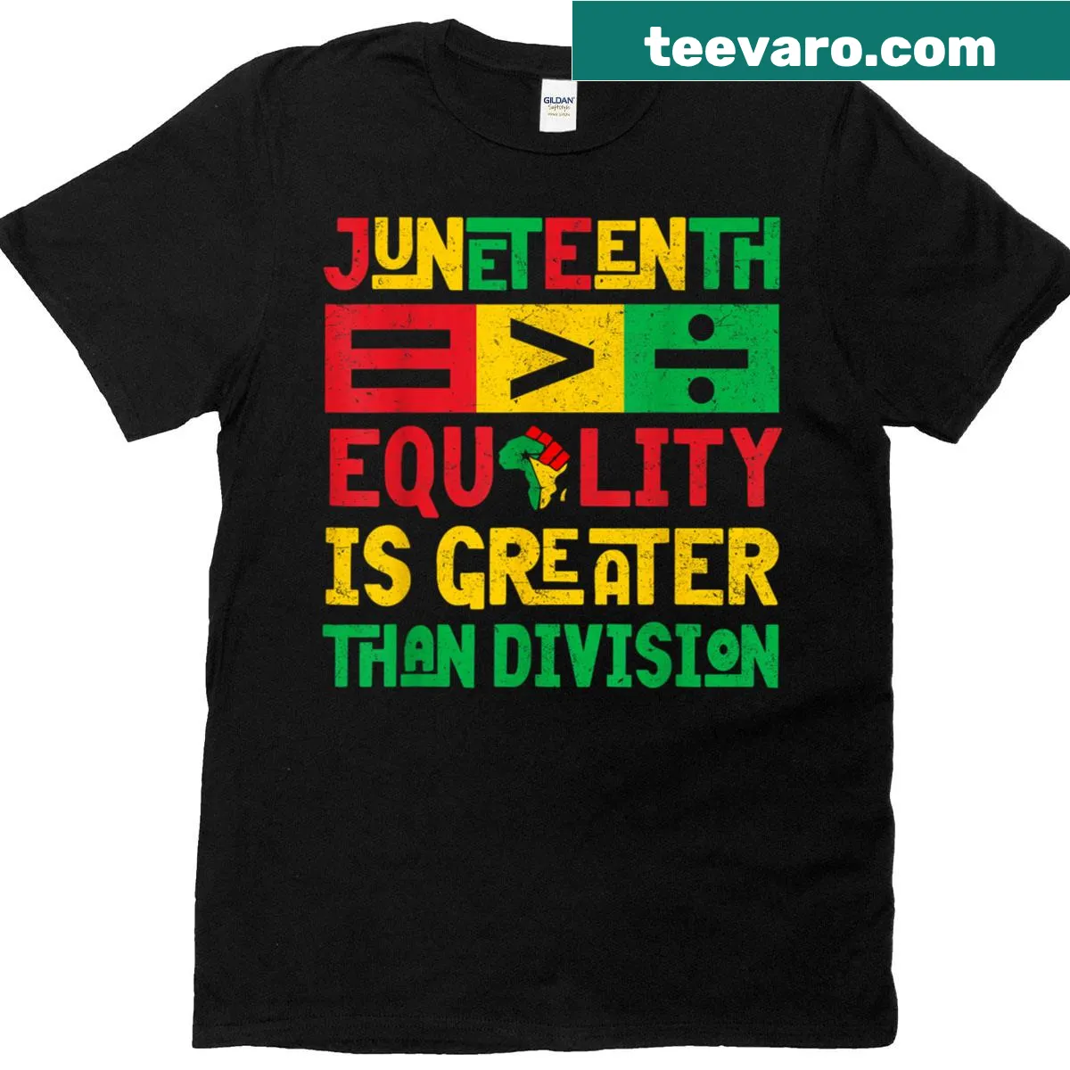 Text design promoting equality over division for Juneteenth — on a men's t-shirt