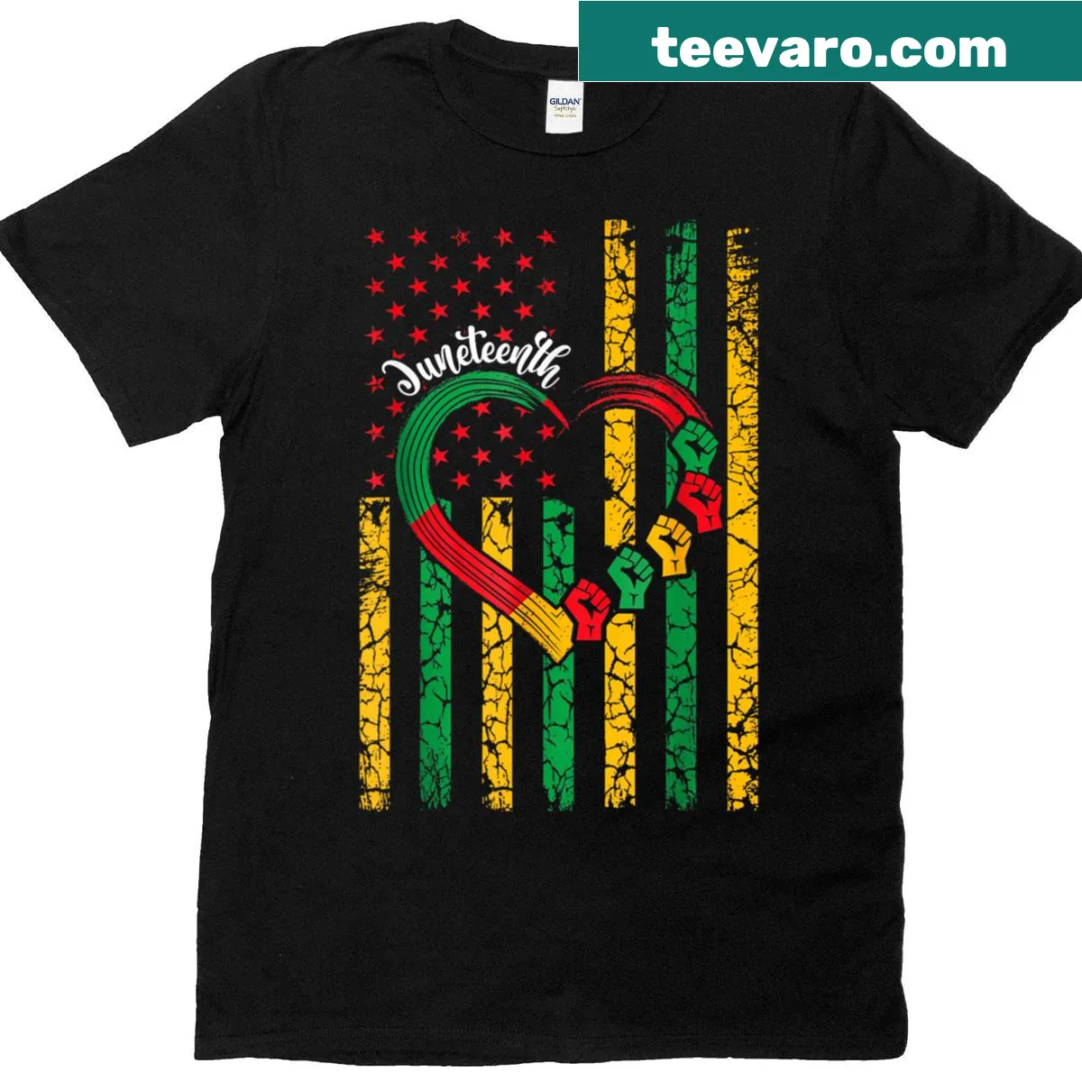 Text design celebrating Juneteenth and African American women — on a men's t-shirt
