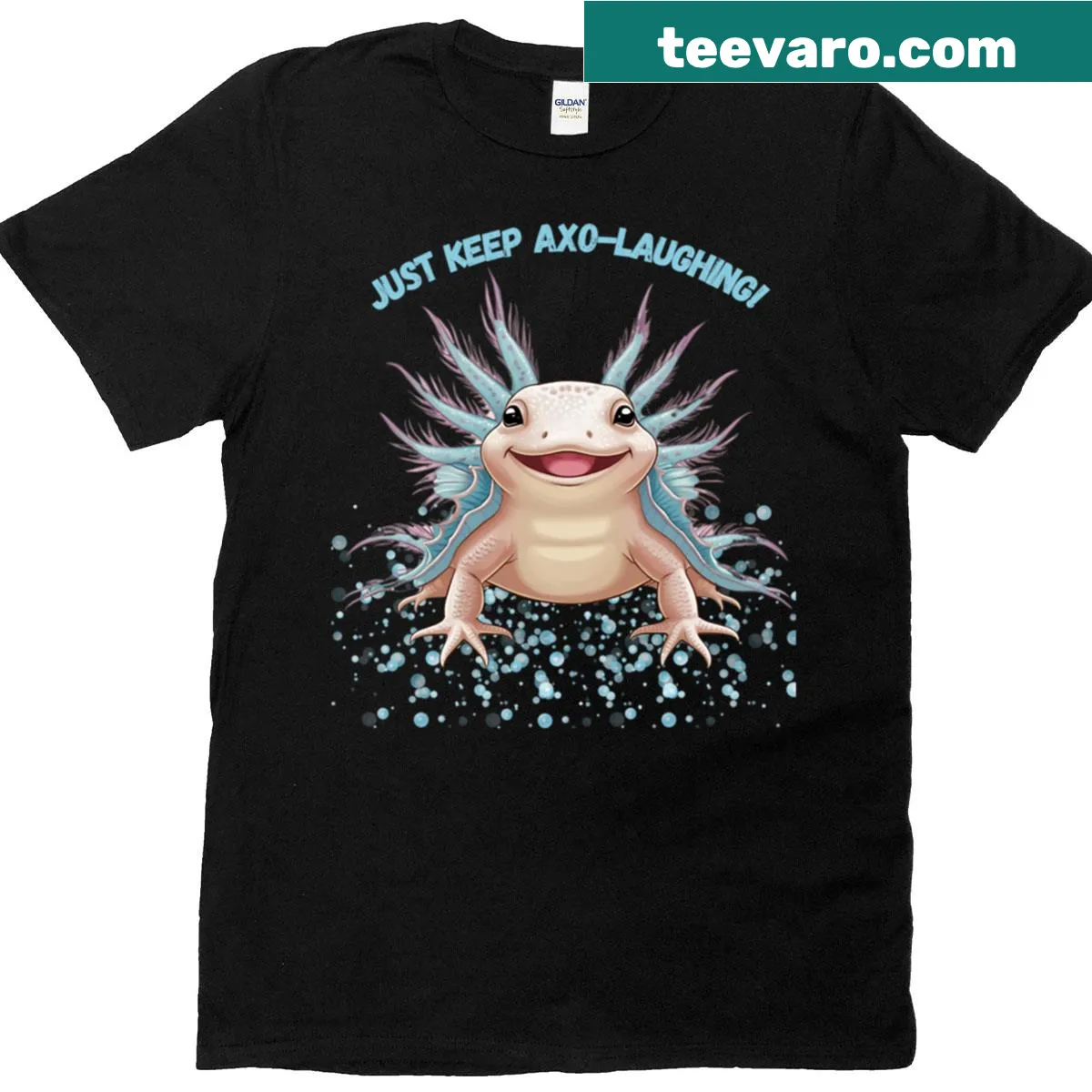 Cute axolotl illustration with playful text on a T-shirt — on a men's t-shirt