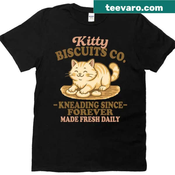 Cute kneading cat graphic on a bakery-themed T-shirt