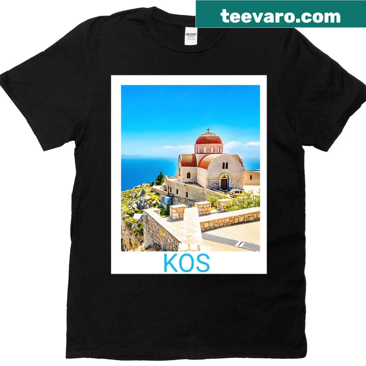 T-shirt with minimalist typography displaying the word 'Kos' — on a men's t-shirt