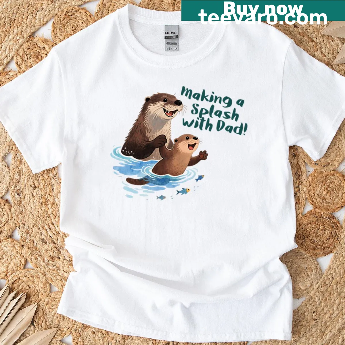 Cute otter illustration for Father’s Day swim T-shirt. — on a men's t-shirt