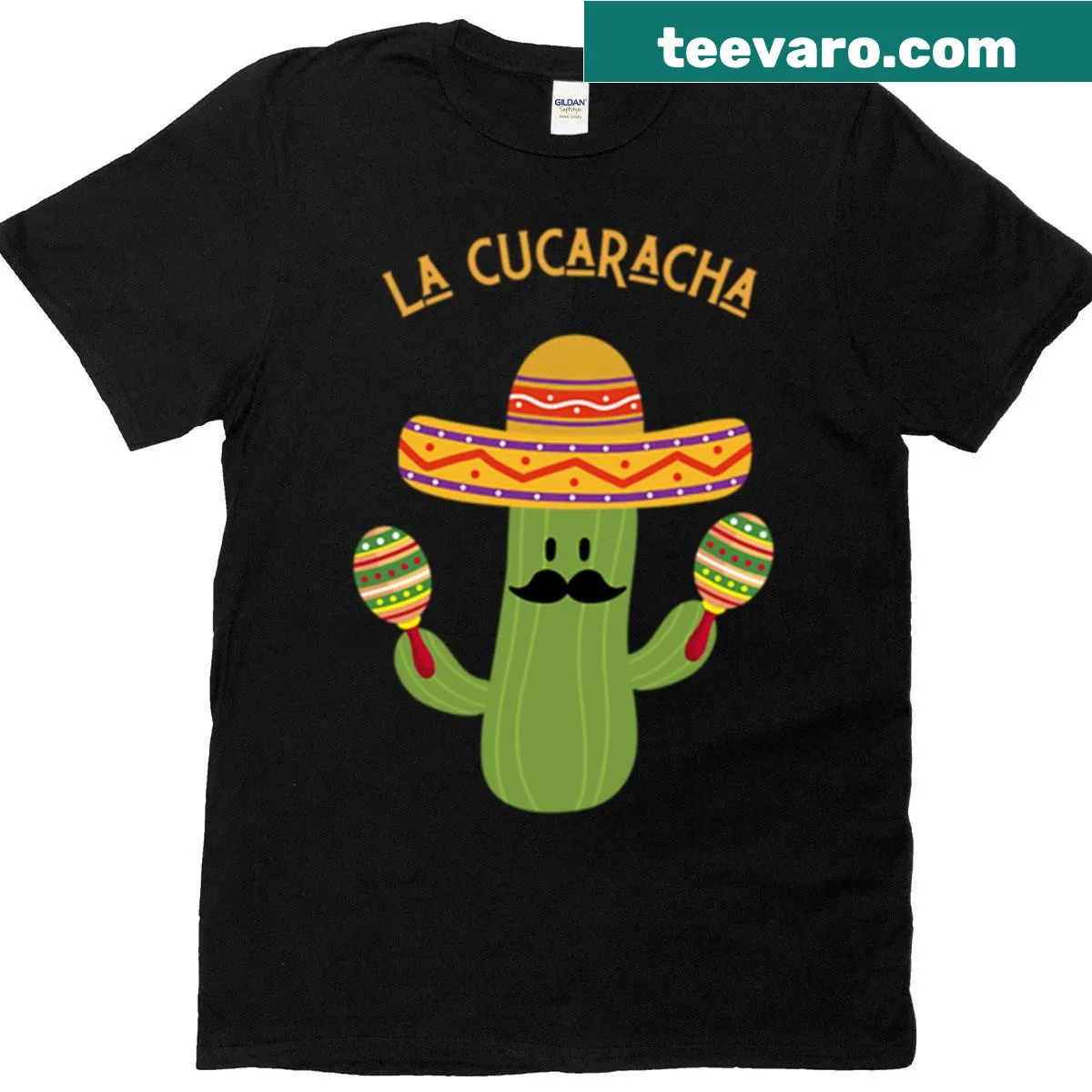 Illustrated cactus design with the phrase 'La Cucaracha.' — on a men's t-shirt