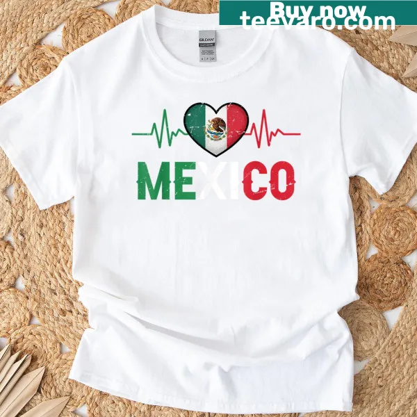 EKG pulse graphic with Mexico flag on a t-shirt symbolizing pride
