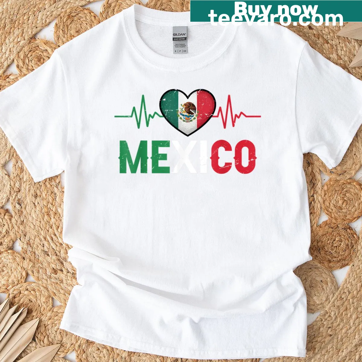 EKG pulse graphic with Mexico flag on a t-shirt symbolizing pride — on a men's t-shirt