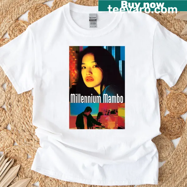 Vintage-style movie poster design on Millennium Mambo t-shirt