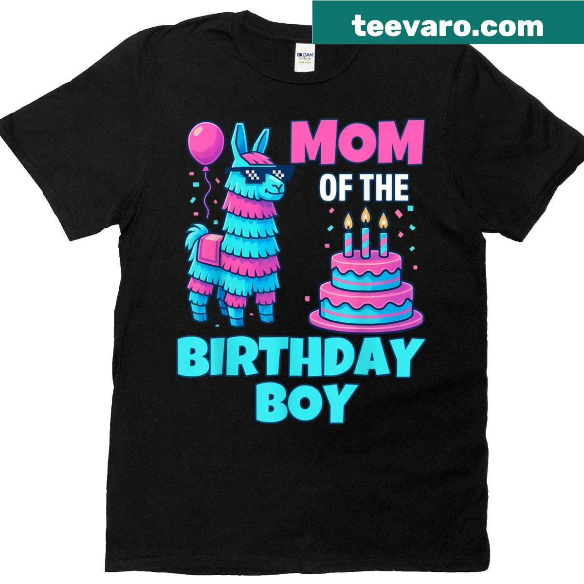 T-shirt featuring a llama and pinata for birthday celebrations — on a men's t-shirt